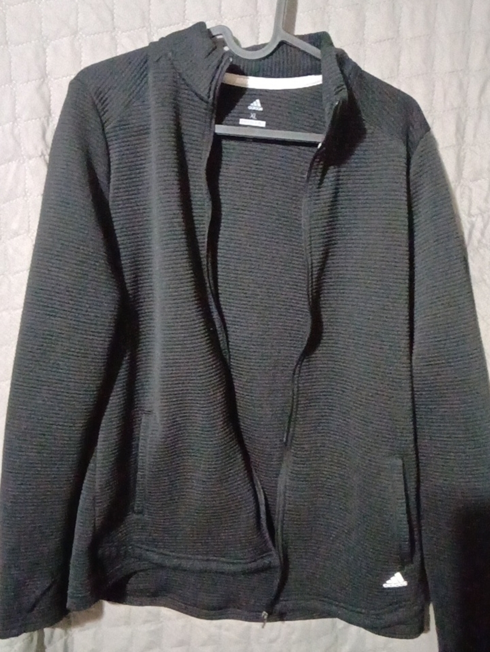Adidas Men’s Black Ribbed Full-Zip Performance Jacket